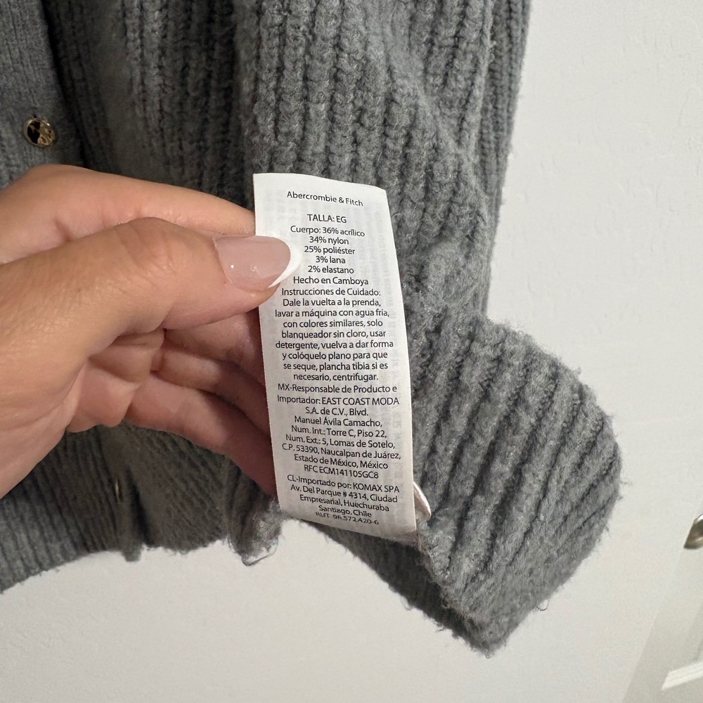 Abercrombie & Fitch Gray Ribbed Crew Cardigan Gold Buttons XL Wool Blend Sweater - Picture 7 of 7